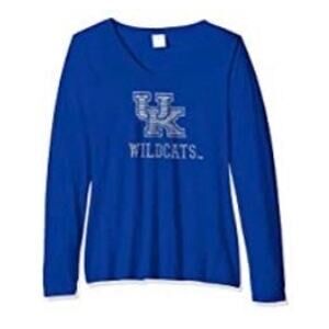Nitro USA NCAA Kentucky Wildcats Women's Rhinestone UK Long Sleeve V-Neck Top*